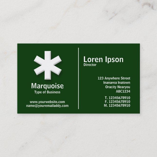 White Middle Rule Asterisk - Dark Green (003300) Visitenkarte (Vorderseite)