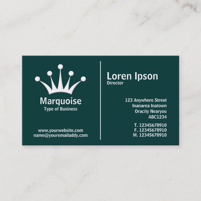 White Middle Rule (Crown) - Dark Green (003333) Visitenkarte (Vorderseite)