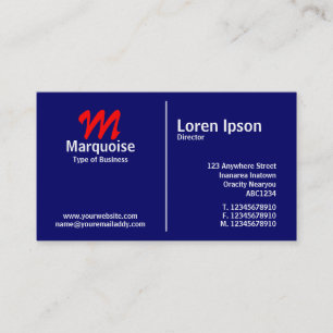 White Middle Rule Monogram - Dark Blue Visitenkarte