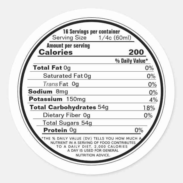 White Mini Lid Etikett Ahornsirup Nutrition 2020 Runder Aufkleber (Vorderseite)