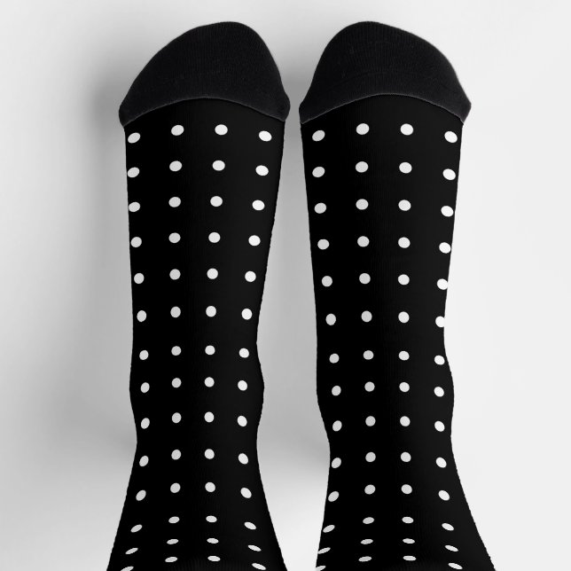 White Mini Polka Punkte auf schwarz Socken (Oben)