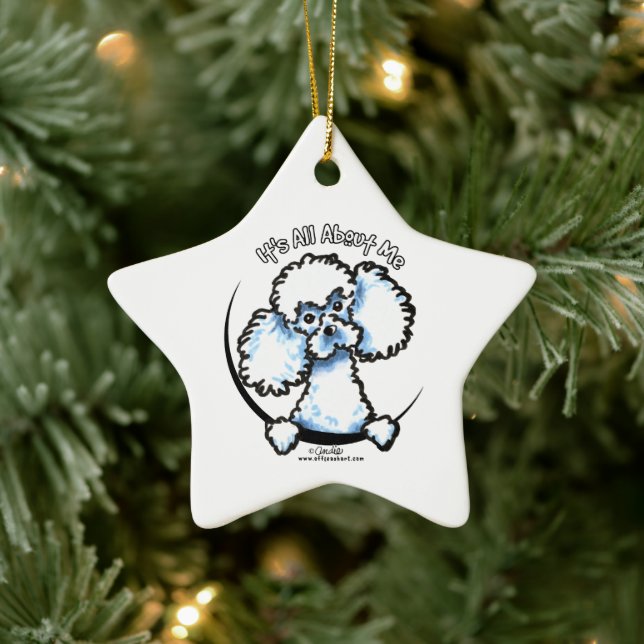 White Miniature Toy Poodle IAAM Keramik Ornament (Baum)