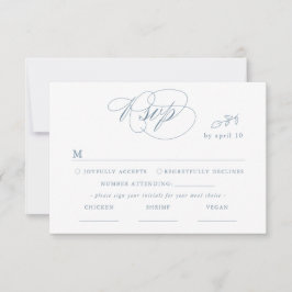 White Minimal Leaf Blue Schriftart & QR Code RSVP 