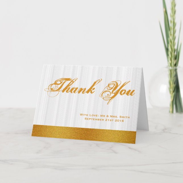 White Minimal mit Gold Abzeichen Band Danke Card (Vorderseite)