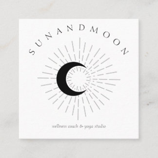 White Minimal Modern Celestial Sun Moon Quadratische Visitenkarte