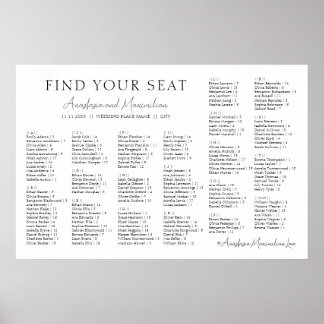 White Minimal Wedding Alphabetical Seating Chart Poster