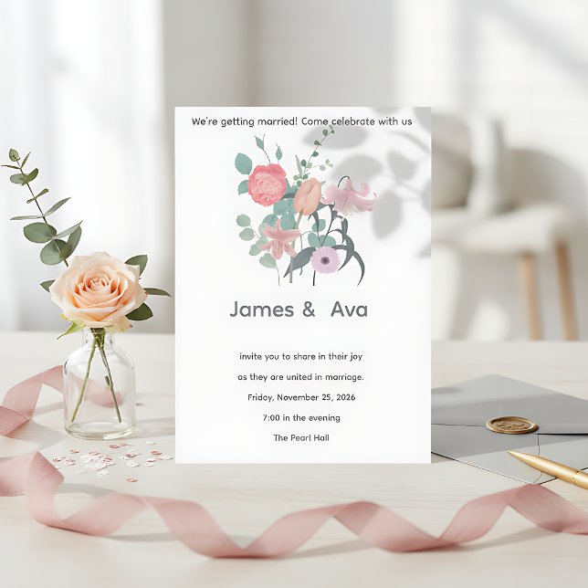 White Minimalist floral Wedding Invitaion Einladung (Von Creator hochgeladen)