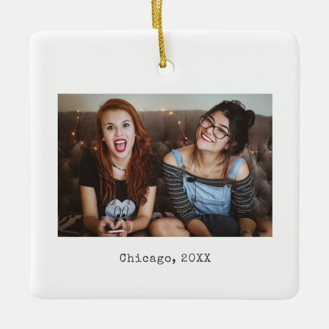 White Minimalist Foto von Keepsake Christmas Keramikornament (Vorderseite)