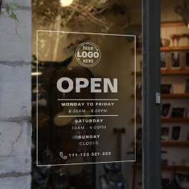 White Minimalist Opening Hours with Logo Fensteraufkleber