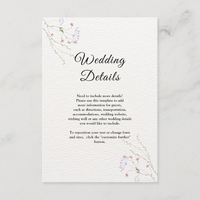 White Minimalist watercolor flowers wedding Begleitkarte (Vorderseite)