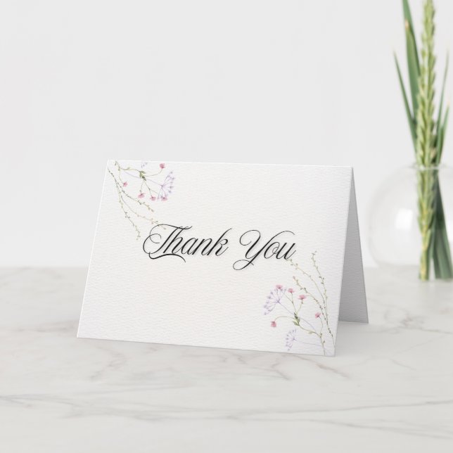 White Minimalist watercolor flowers wedding Dankeskarte (Vorderseite)