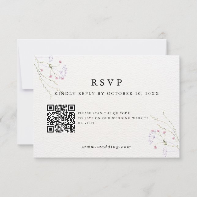 White Minimalist watercolor flowers wedding RSVP Karte (Vorderseite)