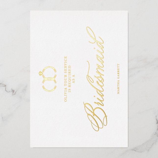 White Minimalist Wedding Rings Bridesmaid Luxury Folieneinladung (Vorderseite)
