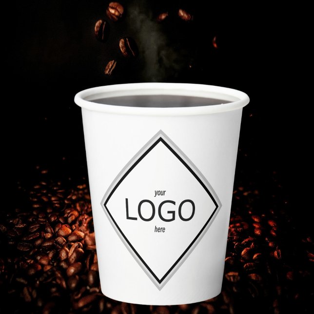 White Minimalistic Modern Diamond Logo Branding Pappbecher (Von Creator hochgeladen)
