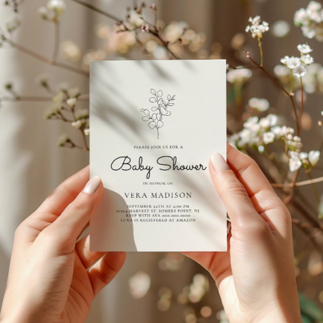 White Minimalistisch Baby Dusche Einladung (Von Creator hochgeladen)