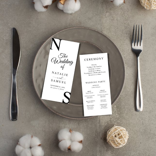 White Minimalistisch & Bold Initials Wedding Progr (Von Creator hochgeladen)