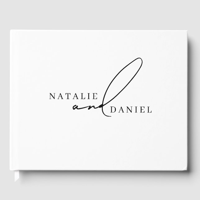 White Minimalistisch Classic Chic Wedding Gästebuch (Vorderseite)