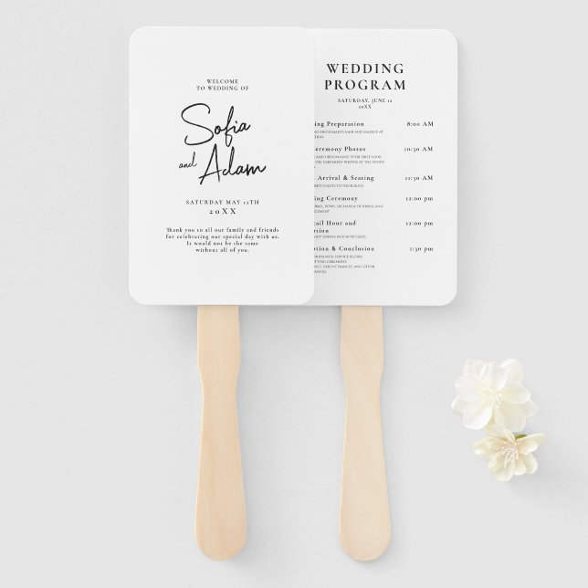 White Minimalistisch Elegant Wedding Program Fächer (Vorne und Hinten)