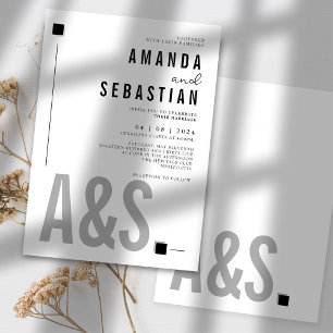 White Minimalistisch Elegante Monochrome Wedding I Einladung