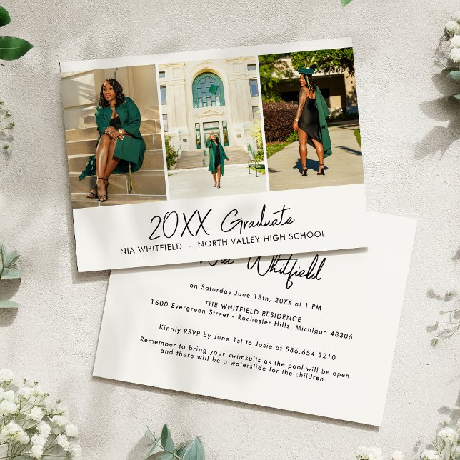 White Minimalistisch Foto Collage Graduation Party Einladung (Von Creator hochgeladen)