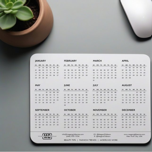 White Minimalistisch Vibes 2024 Mit Monogramm Cale Mousepad (monogram calendar mousepad
)