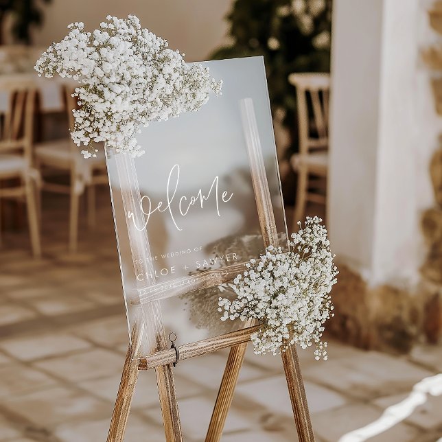 White Minimalistische handgeschriebene SkriptWeddi Acrylschild (Add a modern touch to your wedding with this acrylic welcome sign featuring minimalist handwriting.)