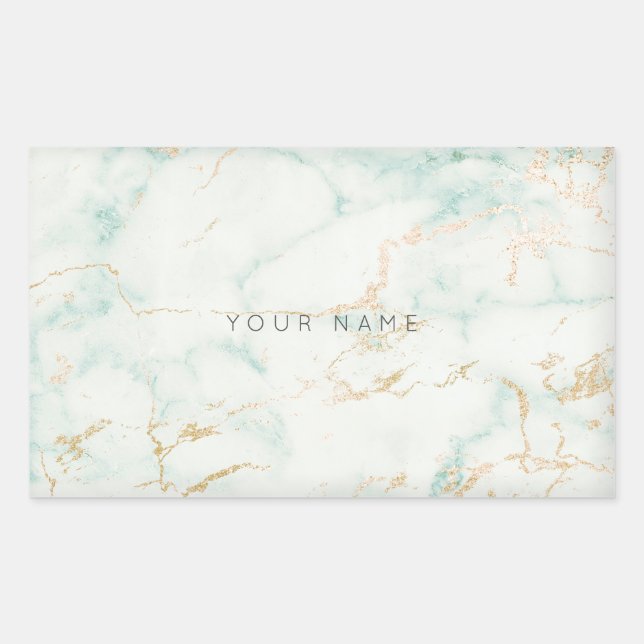 White Mint Green Gold Gray Marble Vip Rechteckiger Aufkleber (Vorderseite)