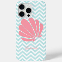 White Mint & Pink Zigzag Muster Seashell