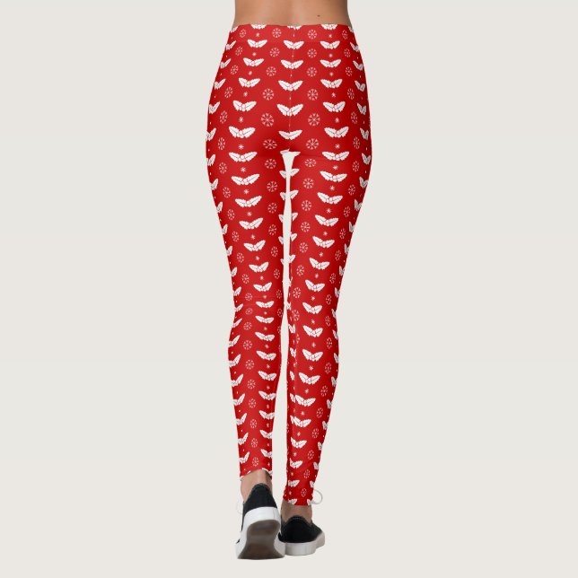 White Mistletows über Weihnachten im roten Hinterg Leggings (Rückseite)