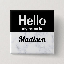 White mit Black Hello Individuelle Name Tag Button