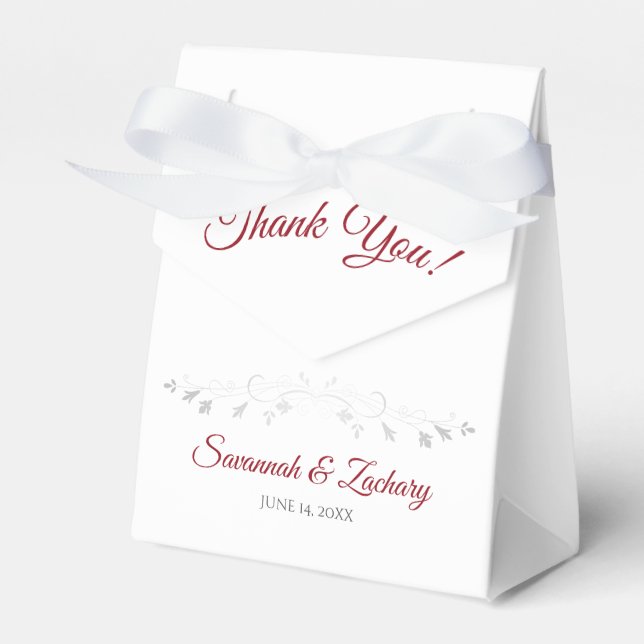 White mit Red Simple Elegante Wedding Danke Geschenkschachtel (Vorderseite)
