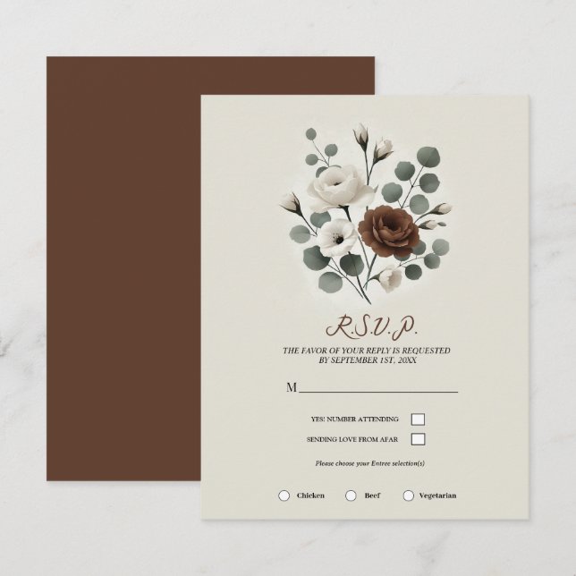 White Mocha Cream Modern Floral Wedding RSVP Einladung (Vorne/Hinten)