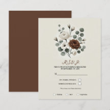 White Mocha Cream Modern Floral Wedding RSVP