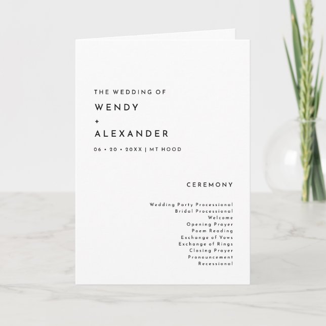 White Modern Bold Mariage Programme plié (Devant)