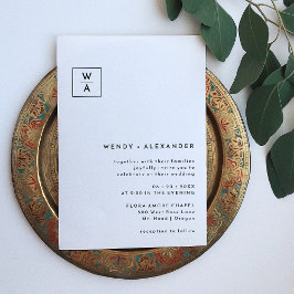 White Modern Bold Monogram Crest Wedding Einladung