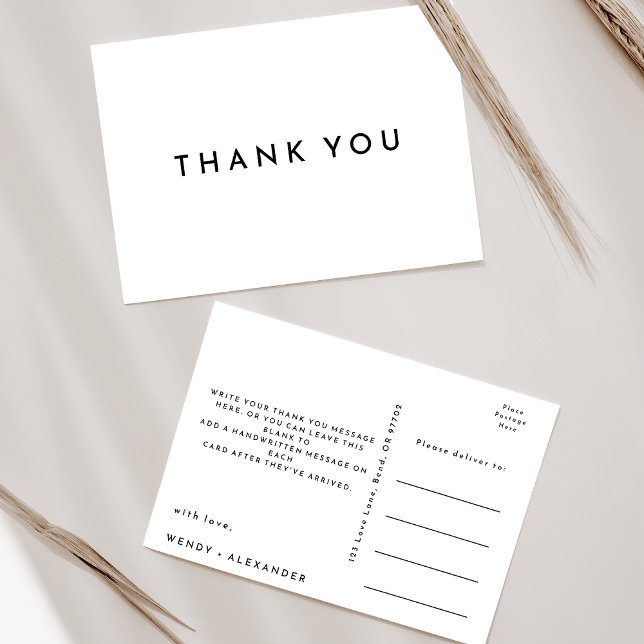 White Modern Bold Wedding Danke Postcard Postkarte (Von Creator hochgeladen)
