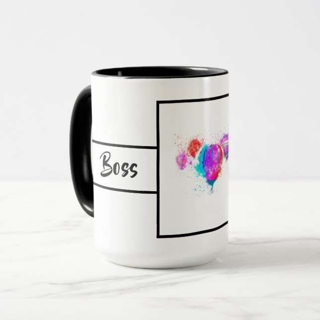 White Modern Boss Lady Balloon Ringer 15oz Tasse (Vorderseite Links)