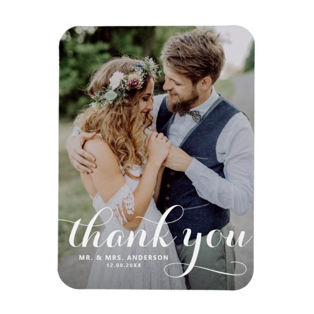 White Modern Calligraphy Foto Wedding Magnet (Vertikal)
