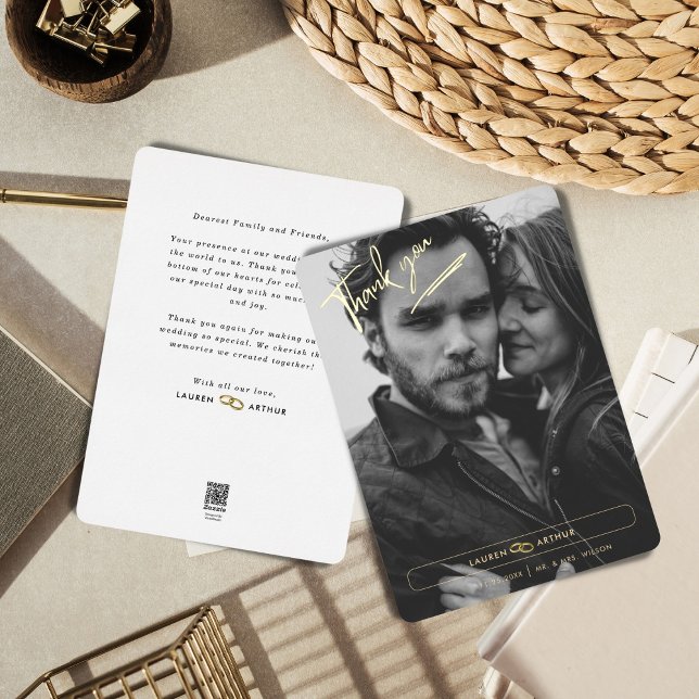 White Modern Chic Minimal Foto Hochzeit Vielen Dan Folieneinladung (Von Creator hochgeladen)