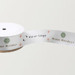 White Modern Christmas Business Logo Company Klein Satinband<br><div class="desc">Eine stilvolle und zum Thema personalisierte Schneeflocke und Sterne Ribbon. Fügen Sie Ihr Logo hinzu und ändern Sie den Text,  wenn Sie gewollt haben.</div>