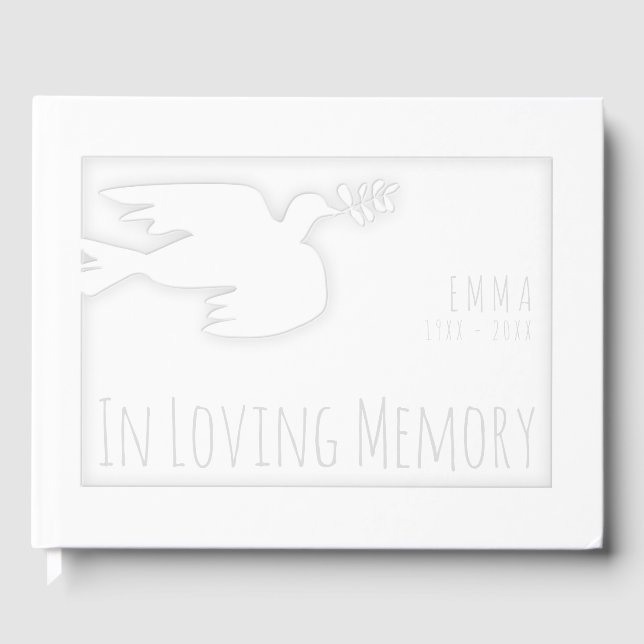 White Modern Dove Baby Celebration Guest Book Gästebuch (Vorderseite)