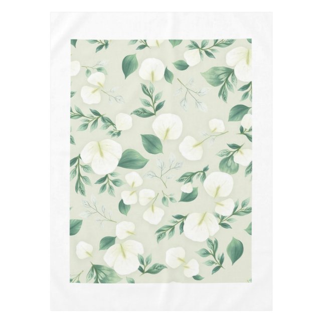 White Modern Eucalyptus Leaf Spring Tablecloth Tischdecke (Vorderseite)