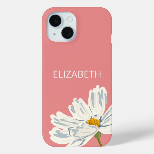White Modern Flower Personalize Name  Case-Mate iPhone Hülle (Rückseite)