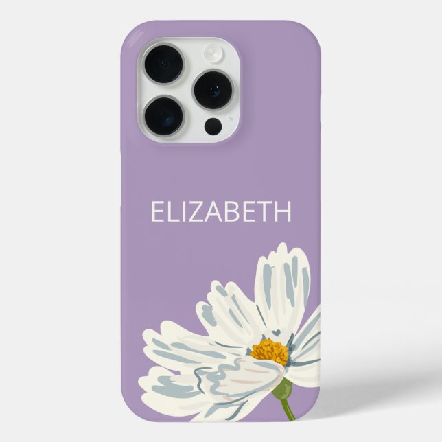 White Modern Flower Personalize Name  Case-Mate iPhone Hülle (Rückseite)