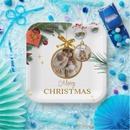 White Modern Frohe Weihnachten 9" Square Paper Pla Pappteller