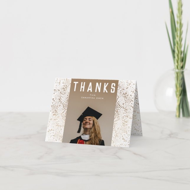 White Modern Gold Foil Botanicals Grad Foto Dankeskarte (Vorderseite)
