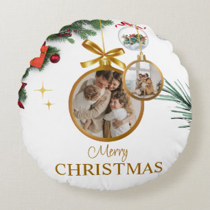 White Modern Merry Christmas Custom Brushed (16") Rundes Kissen
