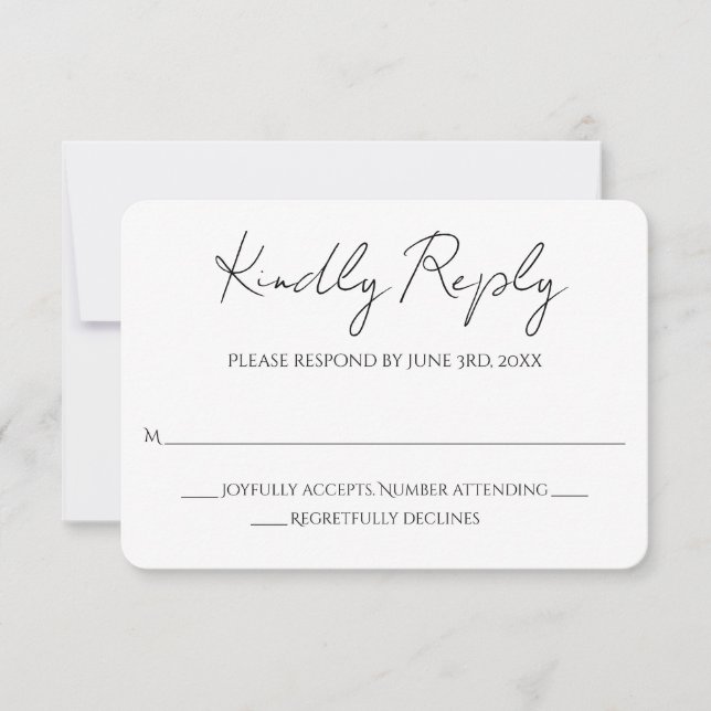 White Modern Minimalistisch Calligraphy Wedding RSVP Karte (Vorderseite)