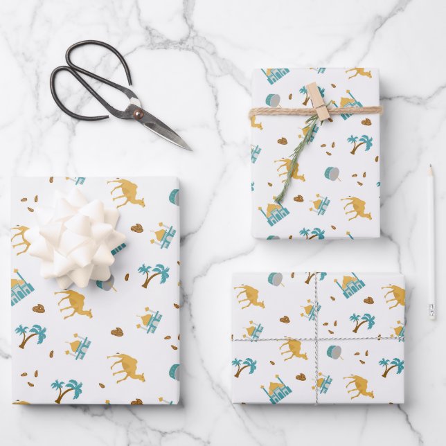 White Modern Ramadan Eid Mubarak Happy Eid Muslim Geschenkpapier Set (Vorderseite)