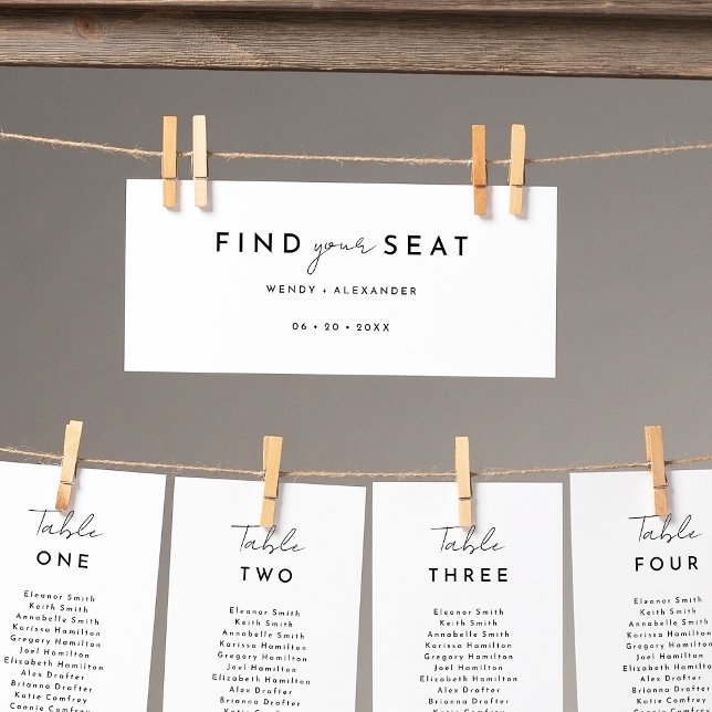 White Modern Script Hanging Seating Chart Header (Von Creator hochgeladen)